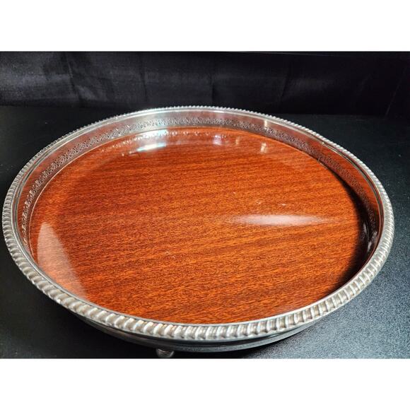 Vintage Crescent Modern Formica and Silver Plate Round Serving Bar Tray MCM 12" - Picture 3 of 6